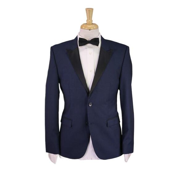 Hugo Boss Red Label Blue Peak Lapel Slim Fit 1-Btn Tuxedo Formal Suit 38S Flawed - Picture 1 of 16